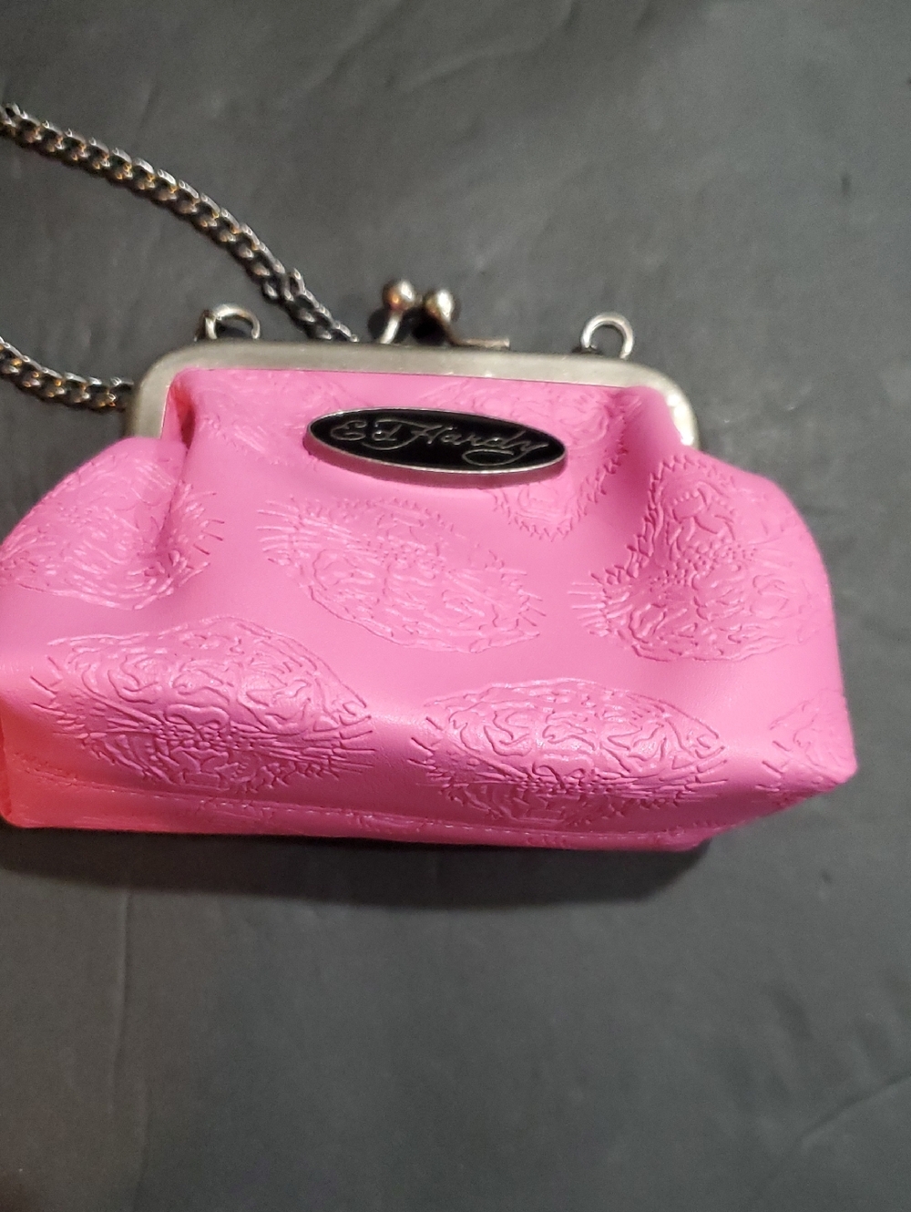 Ed Hardy pink iconic Ed Hardy tiger embossed mini kiss lock micro crossbody bag